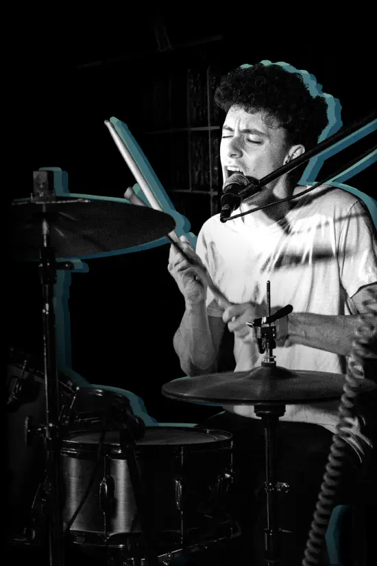 Rocky Hutchins playing drums